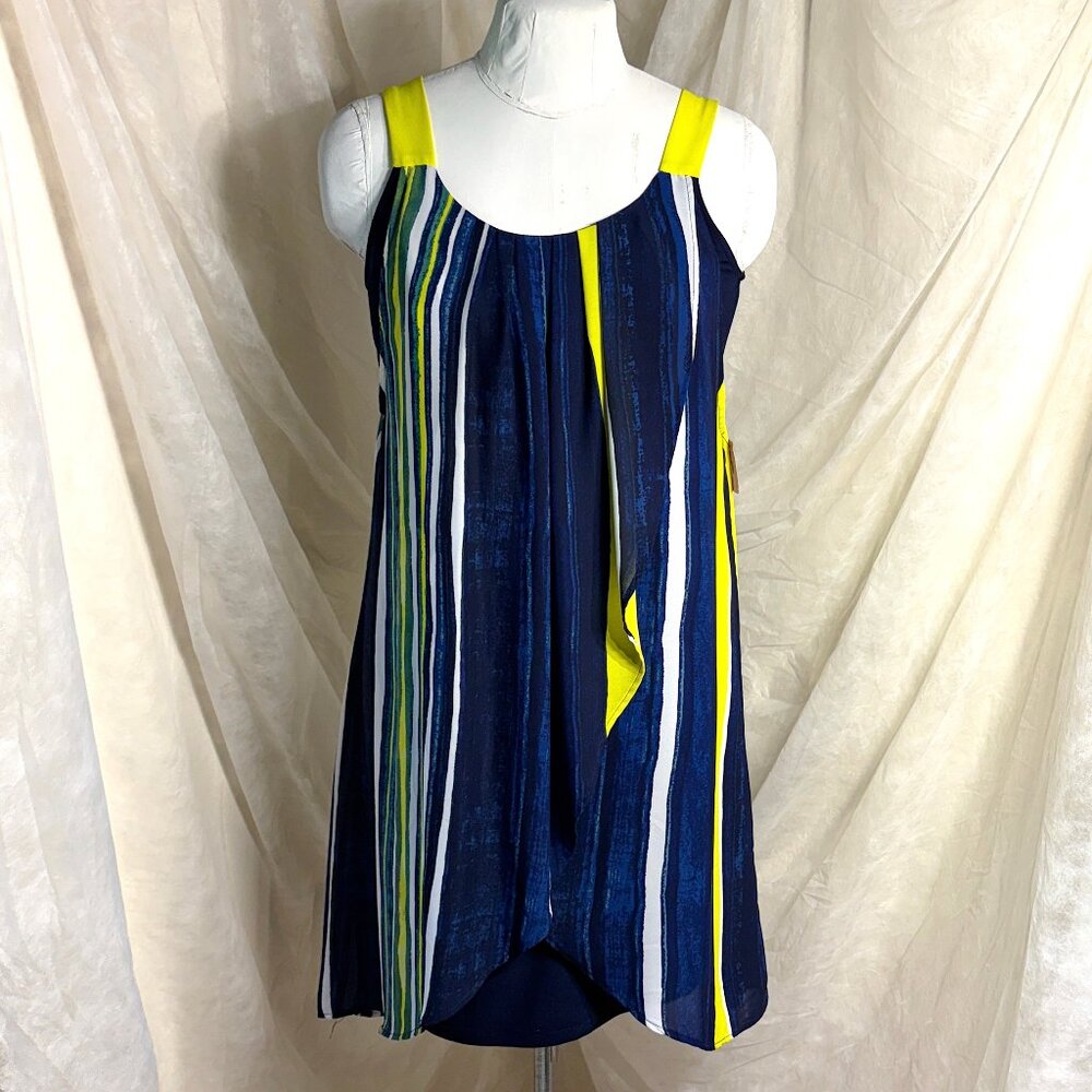 Frank Lyman design SZ 10. Navy neon yellow multi layer dress